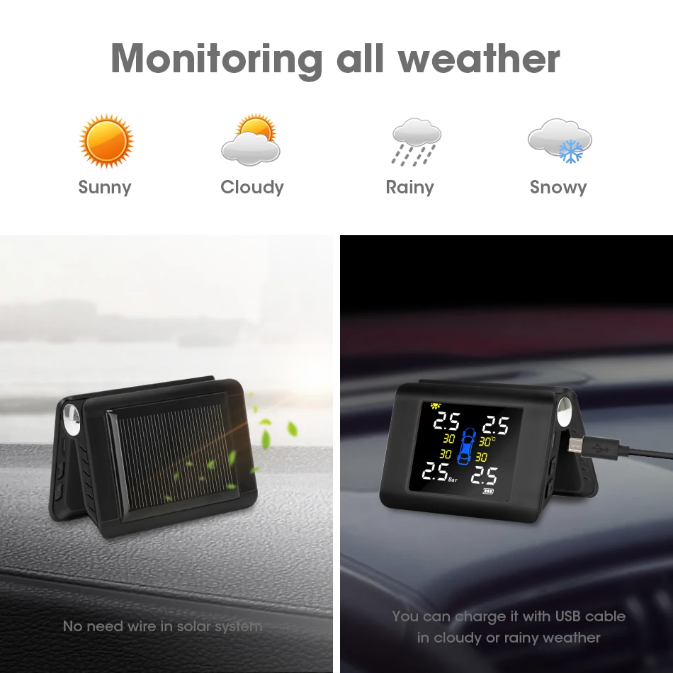 Foldable Car TPMS Tire Pressure Monitoring System LCD Display Solar Power Digital TMPS Auto Security Alarm Tire Pressure Sensor car parking sensor