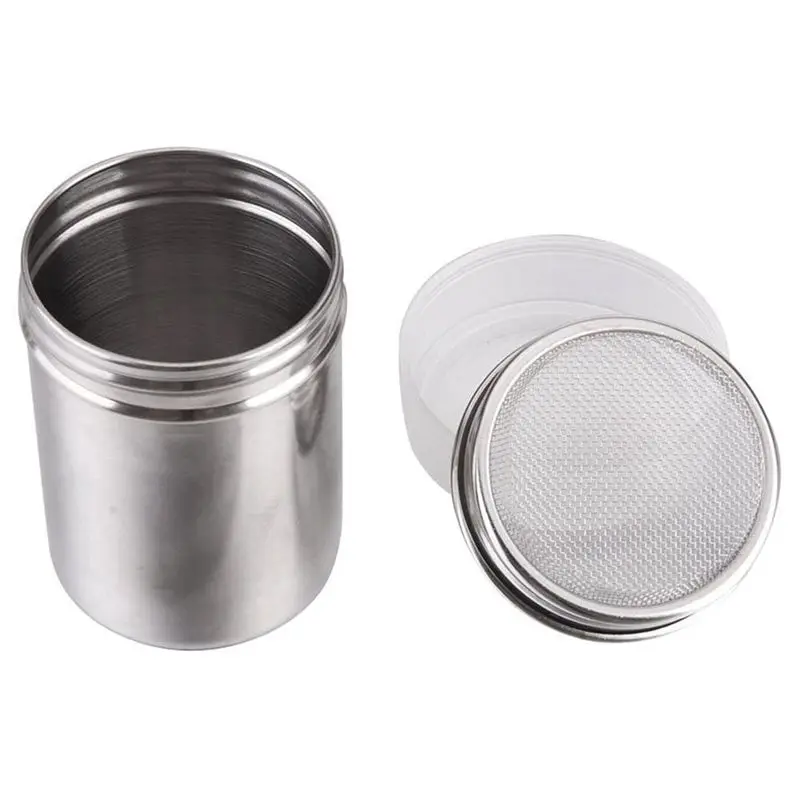 Stainless Steel Fancy Coffee Dredger Cocoa Powder Shaker With Fine-Mesh Lid& Translucent Plastic Cover For Baking& Cooking At