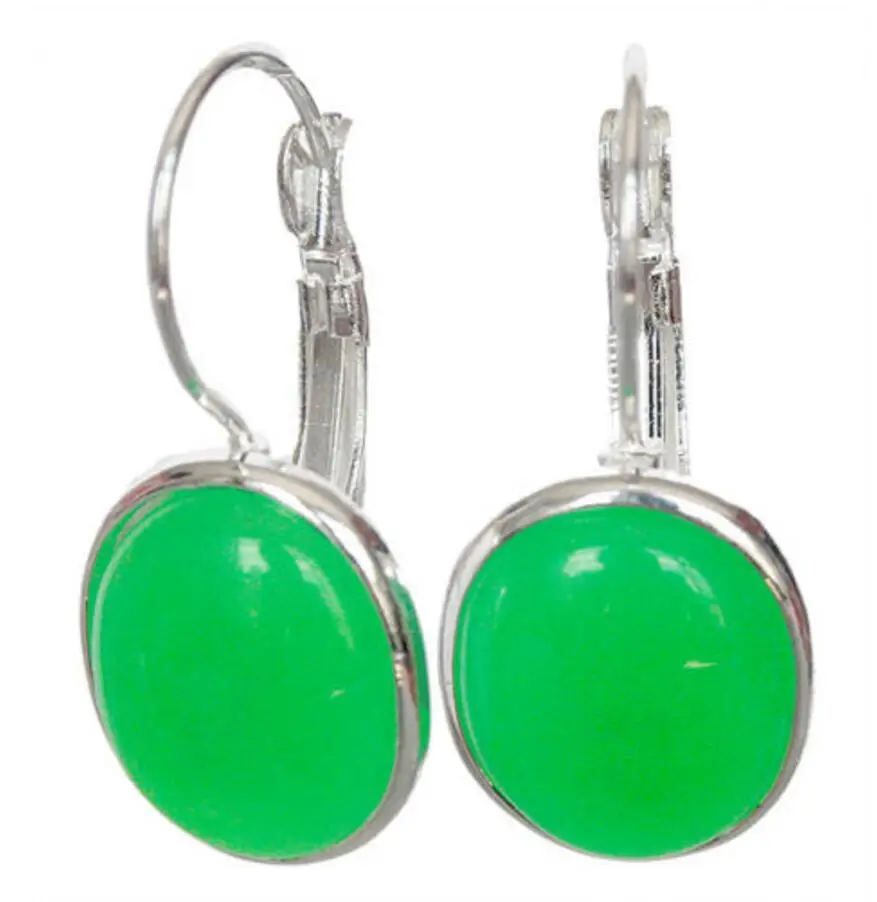 

Hot Sell Fashion 925 Sterling Silver Natural Green jade Quartzite stone Dangle Earrings