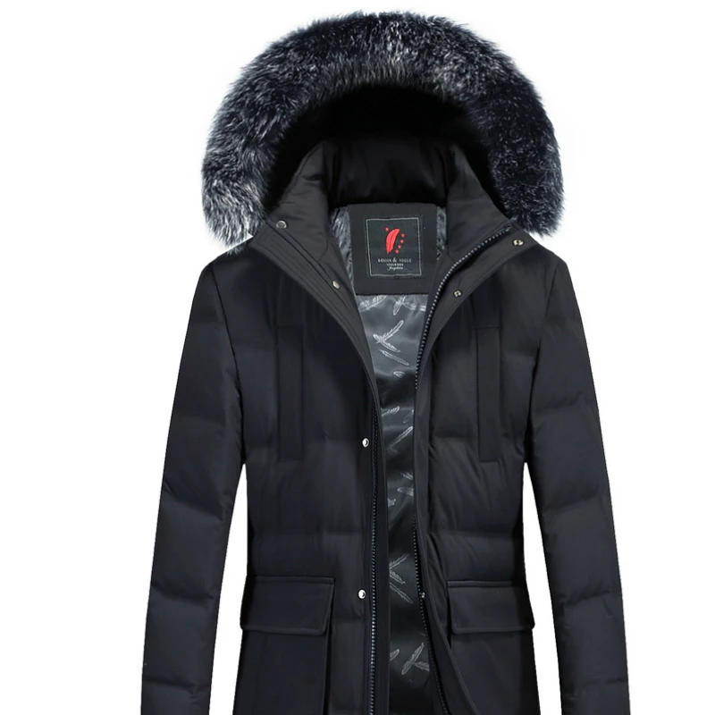 New Autumn/winter Thick Down Jacket for Men Casual Fox Down Collar Warm Long Hat Detachable White Duck Down Slim