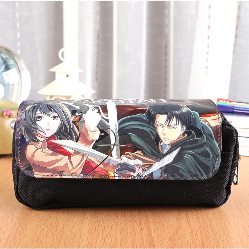 Porta lápices de Anime japonés Attack on Titan, bolso para cosméticos con caricaturas, bolsa de papelería para estudiantes