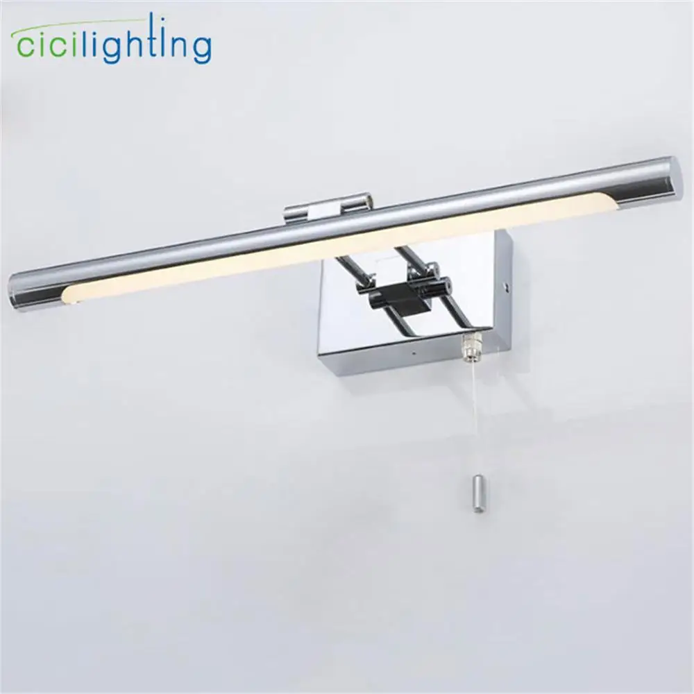 

Pull Chain Switch Bathroom Vanity Lights Fixtures,Modern Indoor LED Wall Lamps Rectangle Acrylic Mirror Chrome lamp