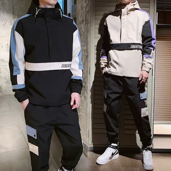 

New Hip Hop Hoodie Two Piece Set Men Tracksuit 2020 Overall Fashion Purple Zipper Hoodie Dance Sport Comfortable Tracksuit