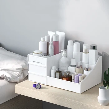 

Organizer Make Up Storage Plastic Box Wooden Large Capacity Cosmetic Storage Drawer Makeup Dressing Table Skin Care Rack Swabs
