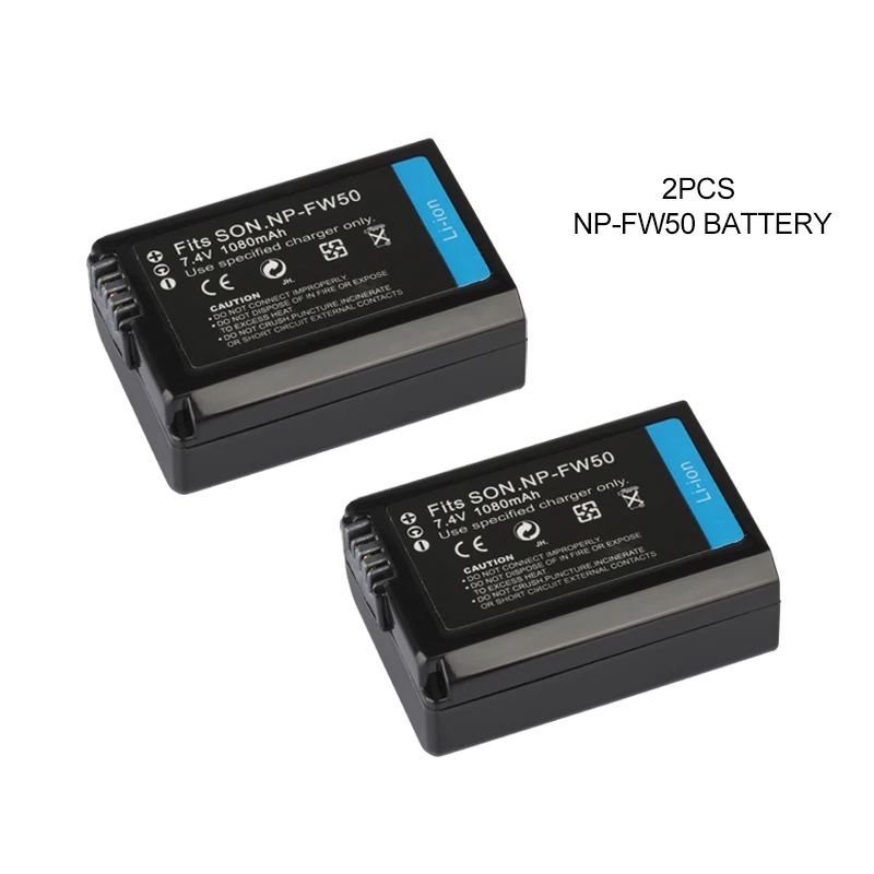 NPFW50 Батарея NP FW50 Зарядное устройство для sony a6500 a6300 a6000 a5000 a3000 a7m2 a7r2 S2 NEX-3 QX1 1020mAh батареи NP-FW50 - Цвет: 2pcs Battery