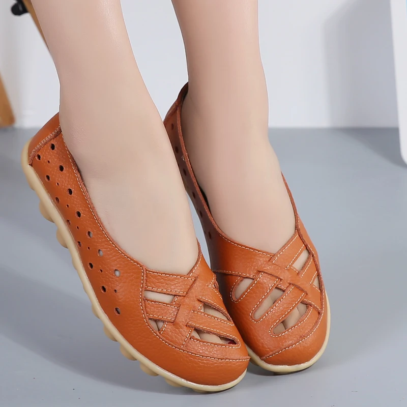 여름 여성 플랫 신발 캐주얼 신발 가죽 슬립 온 로퍼 숙녀 미끄럼 방지 통풍 여성용 모카신 Zapatos Mujer
