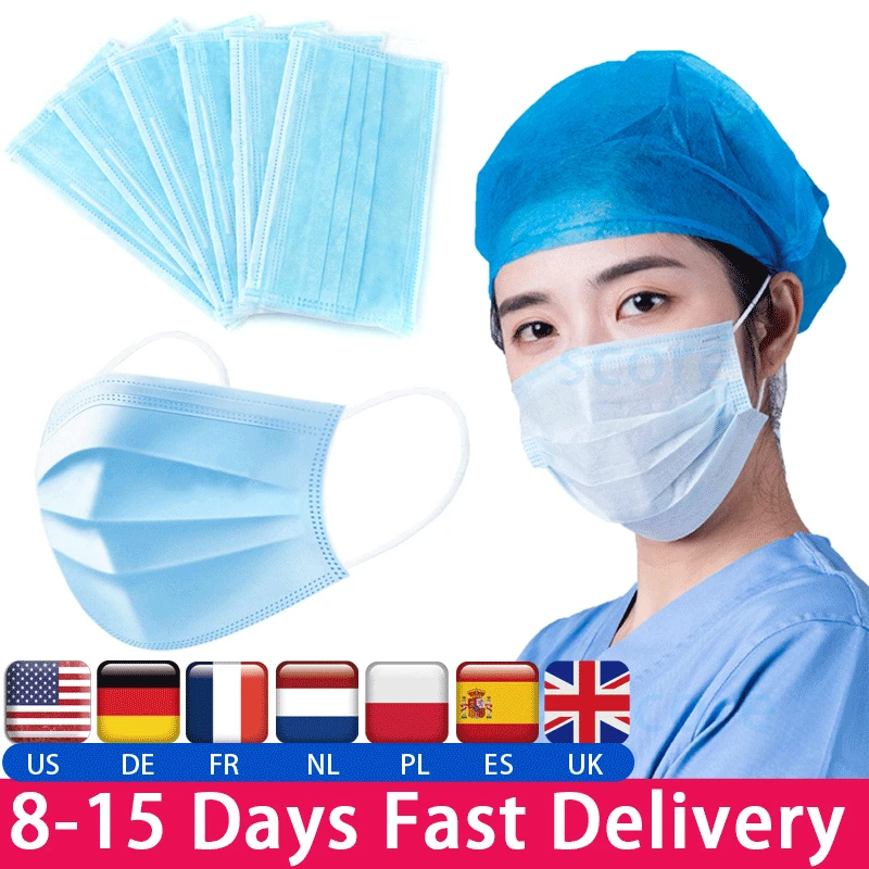 

Fast Delivery Hot Sale 3-layer Mask 50pcs Face Mouth Masks Non Woven Disposable Anti-Dust Meltblown Cloth Masks Earloops Masks