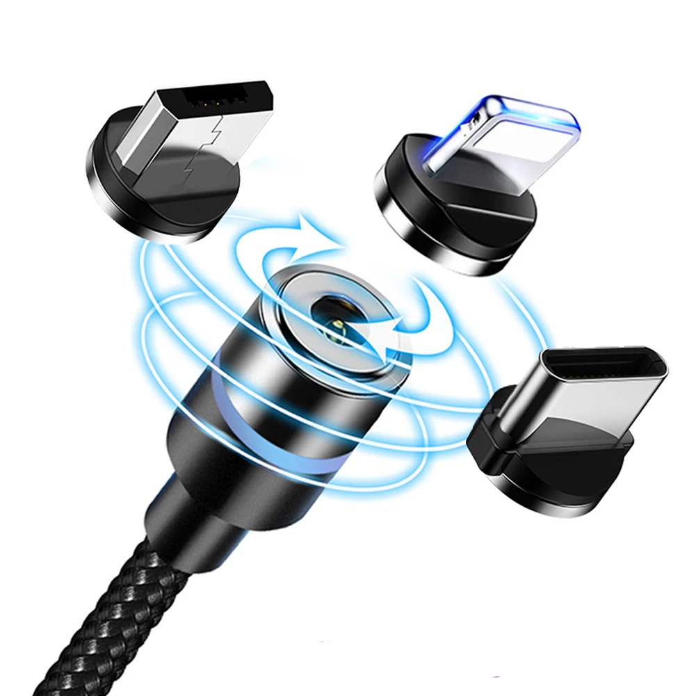 Магнитный Тип C Micro USB светодиодный 360 ° поворот круглый сильный Быстрый зарядный