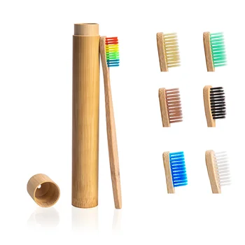 

1pc Rainbow Toothbrush +1pc Bamboo Tube Eco Friendly Natural Bamboo Toothbrush Travel Case Soft Head Teeth Brush 2pc Packing