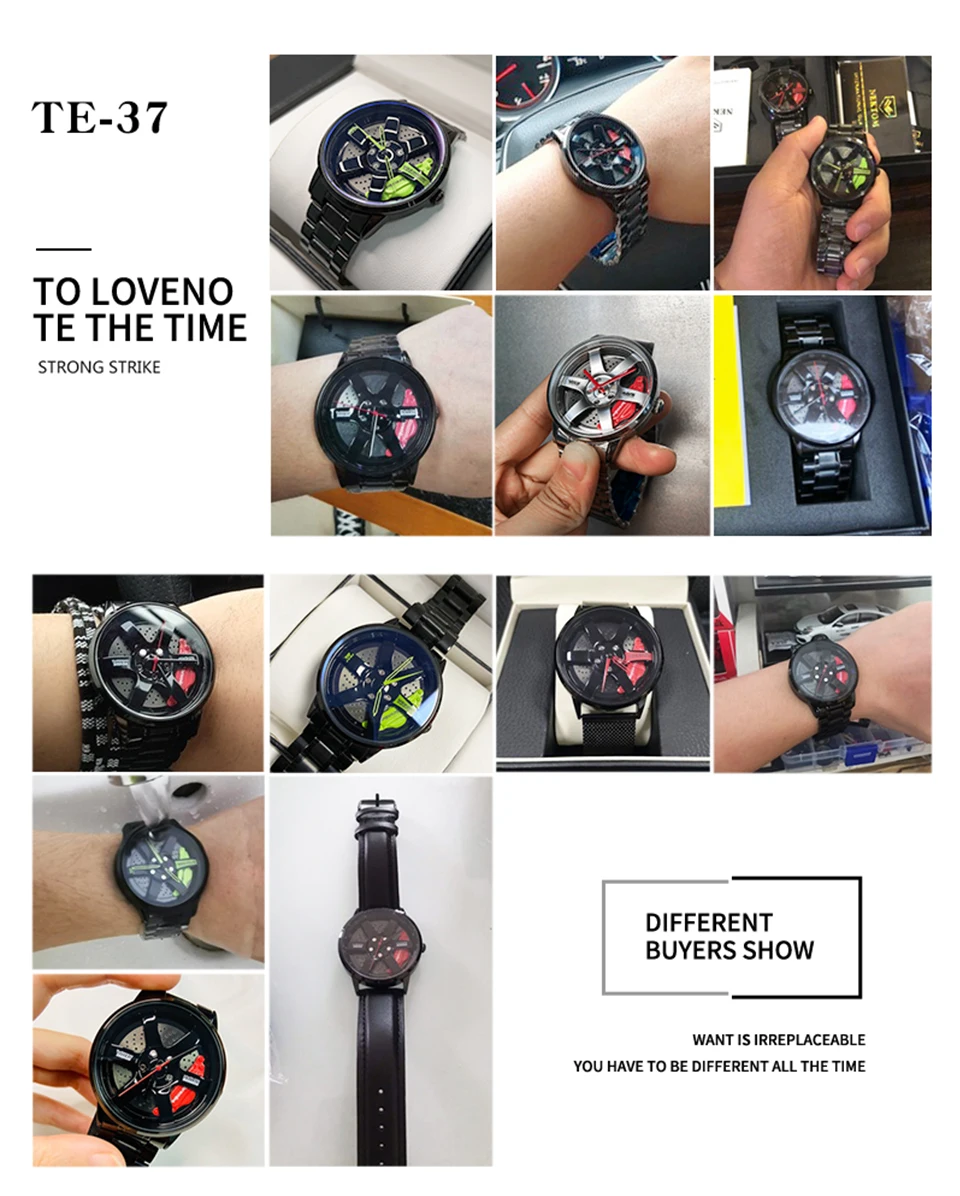 NEKTOM Rim Watch Hub Custom Design Super Car Rim Watch Drop Shipping Waterproof TE-37 Wheel Watch Real 3D Model Spinning Watch