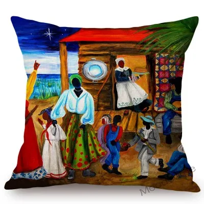Модные черные женские африканские искусство Африка Повседневная жизнь Урожай вечерние картины маслом домашний декор диван льняная наволочка