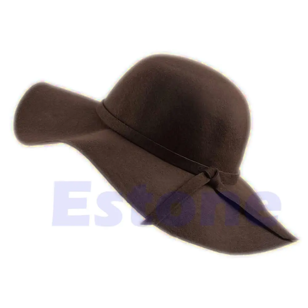 Коричневый Femme Doux фетровая шляпа, большой борд Nœud Chapeau Дыня Casquette LX9E - Цвет: Коричневый