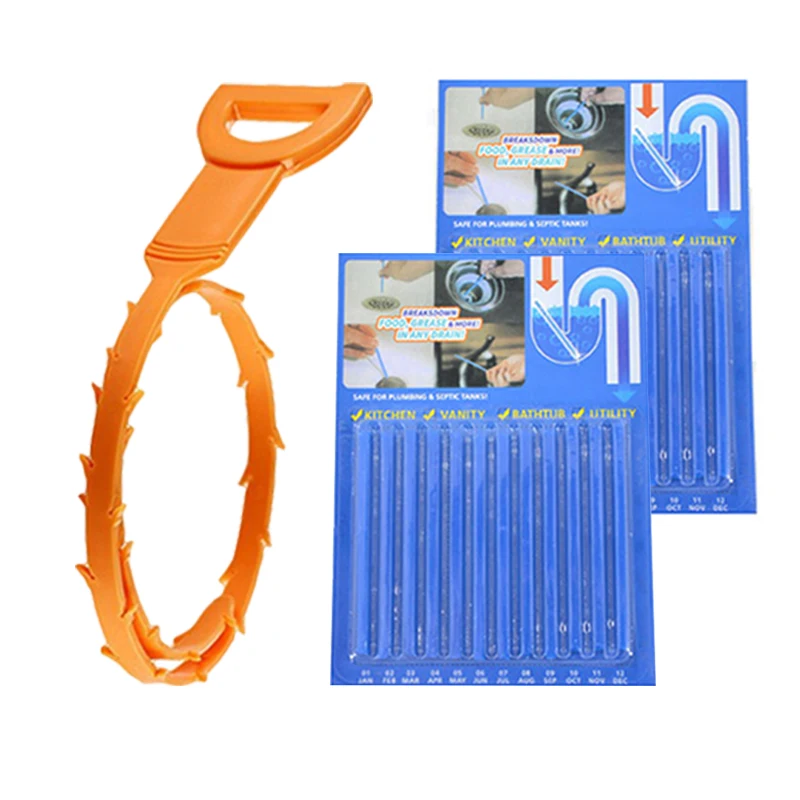 Pipe Dredger Hair Cleaner Anti-blocking Cleaning Hook Spring Dredge Dissolve Decontamination Stick Household Tools LXX - Color: 1Hook 2Stick