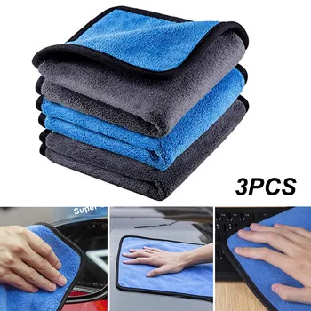 

3PCS Easy Clean Car Care Polishing Wash Towel Plush Microfiber Washing Dry Towel Thick Plush Polyester Fiber Car Cleaning Cloth