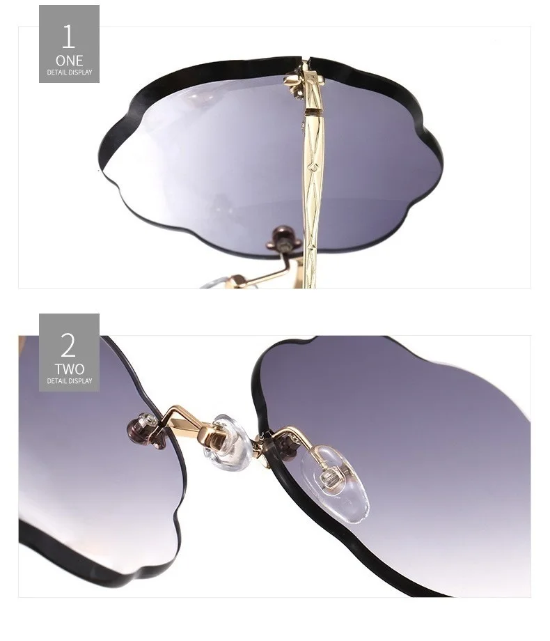 Женские солнцезащитные очки кошачий глаз без оправы с цветочной волной оправой, брендовые солнцезащитные очки с облаками, женские прозрачные очки из сплава