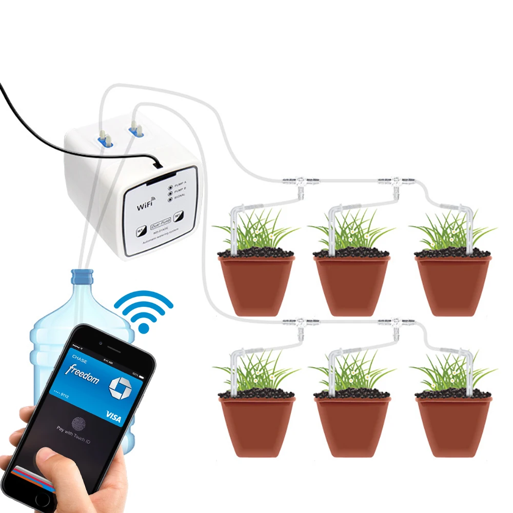 

EU Plug Double Pump WIFI Control Intelligent Drip Automatic Watering Device Garden Self-Watering Kit Mobile APP