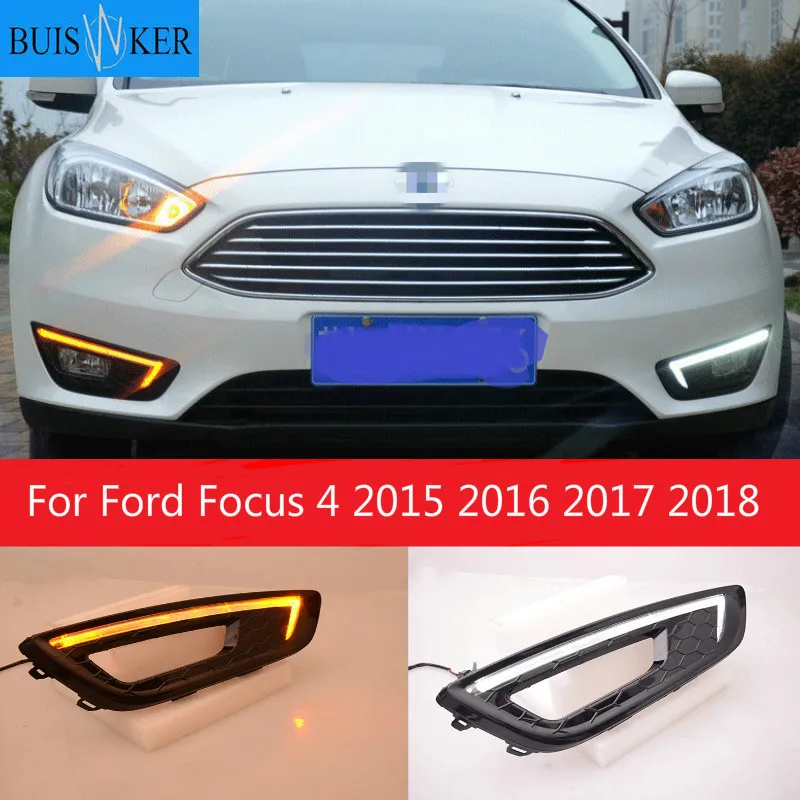 

Дневные ходовые огни для Ford Focus 4, водонепроницаемые противотуманные фары желтого цвета, 2 шт., 2016, 2017, 2018