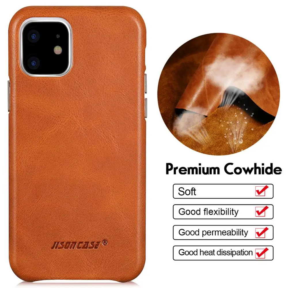 Jisoncase кожаный чехол для iPhone 11, Ультратонкий чехол из натуральной кожи, противоскользящий мягкий чехол для iPhone 11, 6,1”