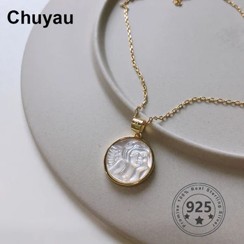 

Chuyau 925 Sterling Silver Shell Angel Baby Pendant Necklace Gold Original Round Western Style Necklace For Women Jewelry Gifts