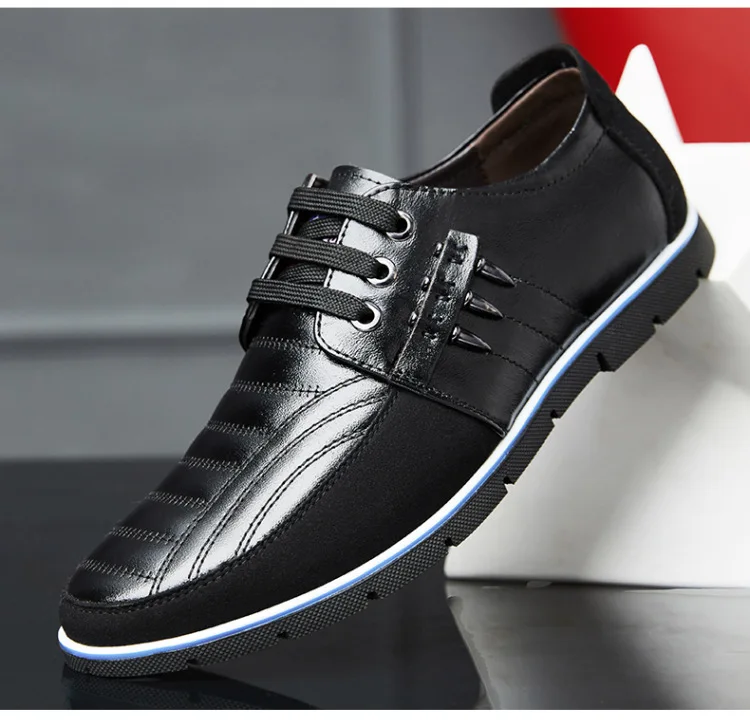 Mens Casual Top Layer Leather Round Head Hollow Outfit Youth Large Size Shoes Loafers Zapatos De Hombre Sneakers