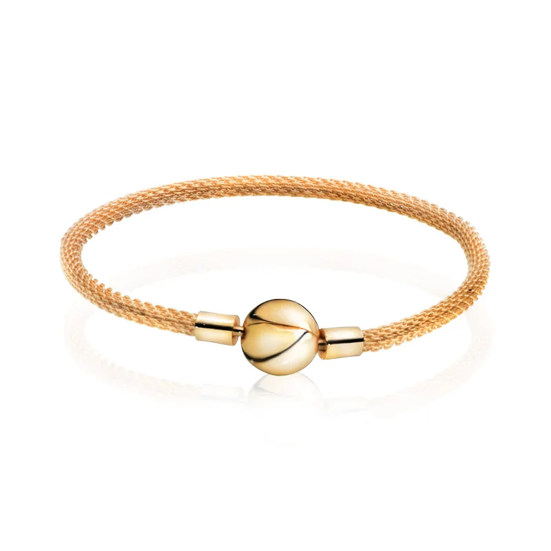 Goede Nieuwkomers 100% S925 Massief Zilveren Armband Gouden Rose Gouden Kleur Mesh Lederen Snake Chain Armband Vrouwen Sieraden