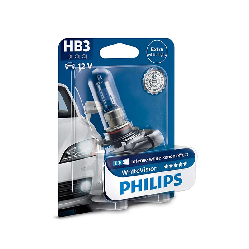 PHILIPS HB3 12V- 65W(P20d)(белый яркий свет) WhiteVision Ultra лампа блистер(1шт.) 9005WHVB1