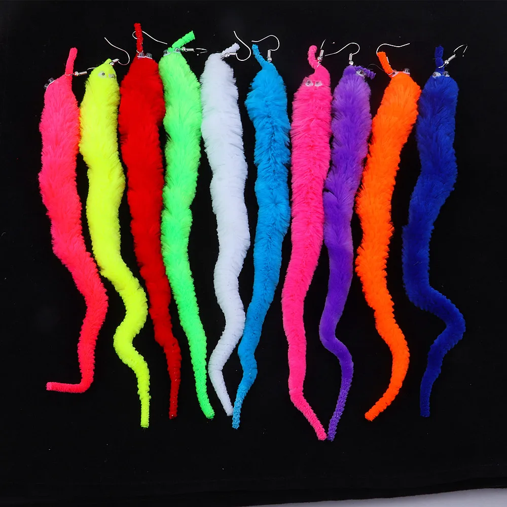 New Lovely Funny Long Plush Worm Drop Earrings For Women Girls Personality Animal Insect Dangle Fashion Party Jewelry | Украшения и