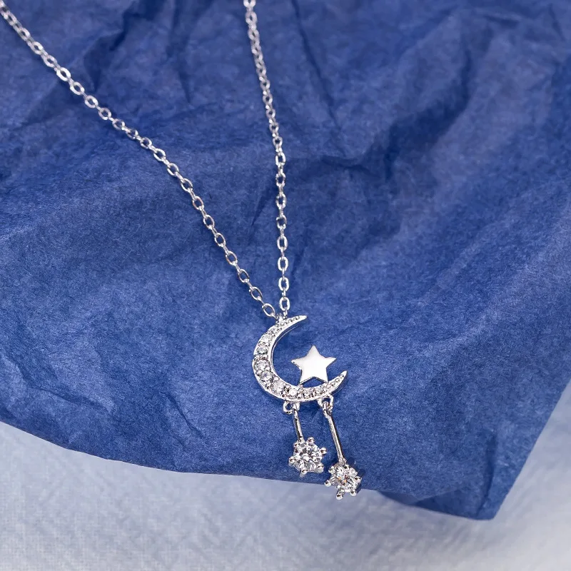 

Fine Silver Star Moon Tassel Necklace Women's Korean-style Choker Simple Online Celebrity Students Cool MORI Series Fashion 7778