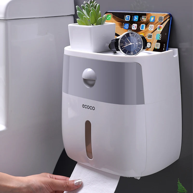 

Waterproof Toilet Paper Holder Plastic Paper Towels Holder Wall Mounted Bathroom Shelf Storage Box Portable Toilet Roll Holder