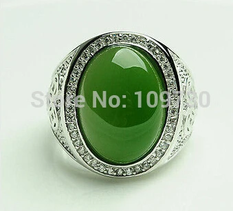 free shipping finger ring chinese hetian green jade jasper jadeite emerald genuine pure silver | Украшения и аксессуары