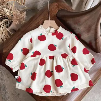 

2020 Autumn New Kids Baby Girl Clothes Cute Apple Print Baby Bodysuit Cotton Long Sleeve Girls Jumpsuit Dress Outfits 0-24M