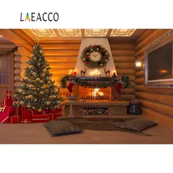 Laeacco Рождественские фоны кирпич, дерево гирлянда для камина носок ковер деревянный дом интерьер фотографические фоны фотостудия