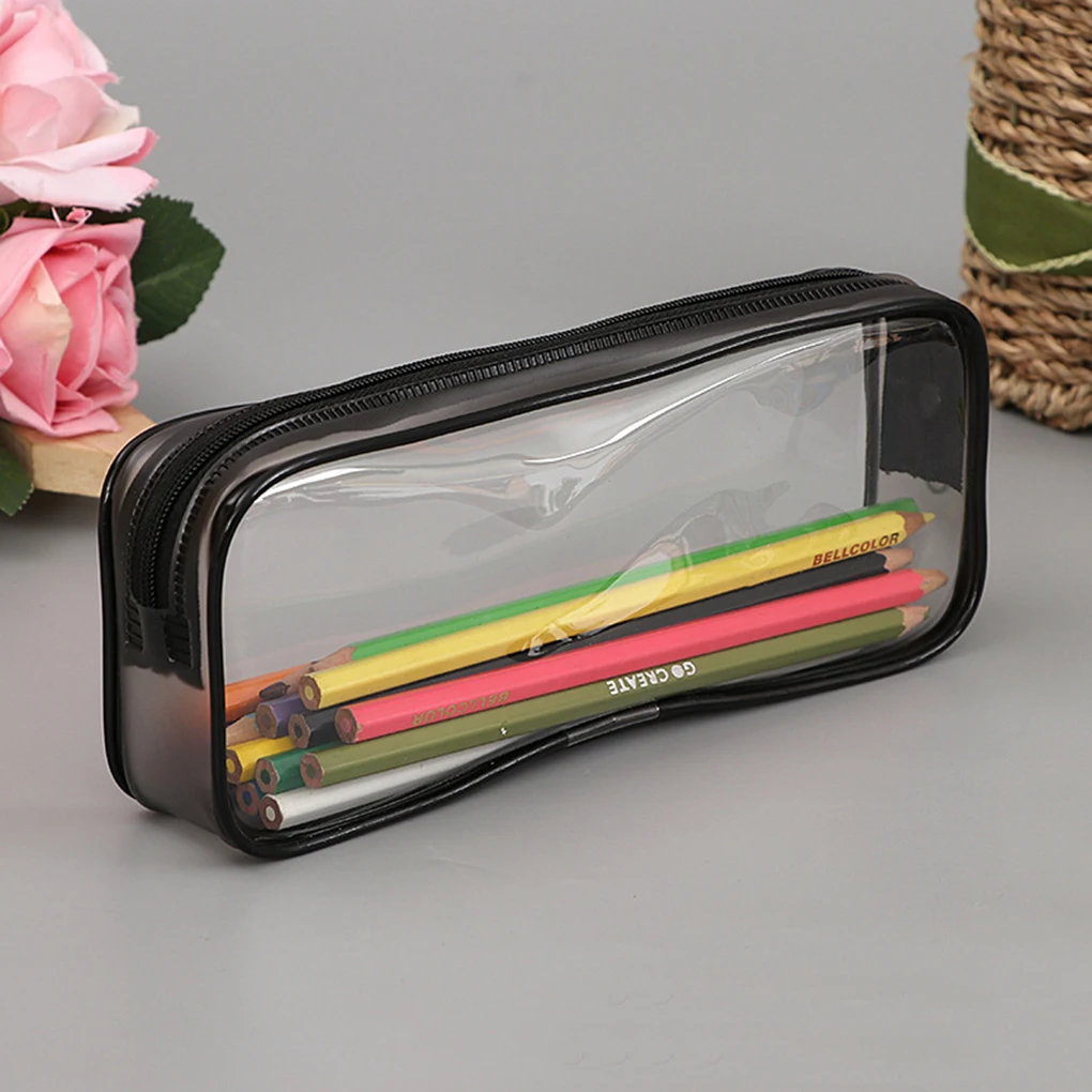 PVC Pen Bag Pencil Clear Case Cosmetic Bag Large Capacity Bag With Zipper Stationery Cosmetic Convenient Small Storage Bag