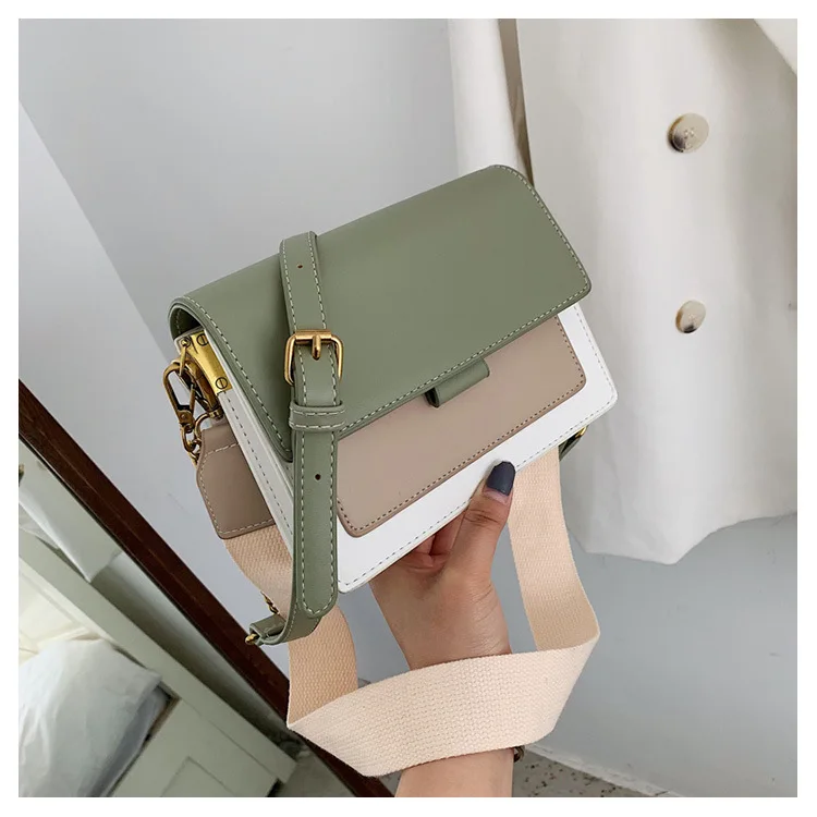 

Contrast color Leather Crossbody Bags For Women 2019 Travel Handbag Fashion Simple Shoulder Messenger Bag Ladies Cross Body Bag