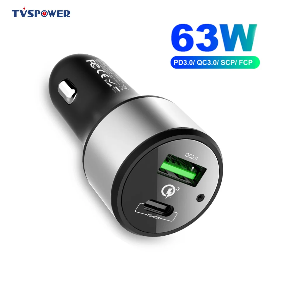 USB C TYPE-C PD 45 Вт автомобильное зарядное устройство Быстрая зарядка 3,0 18 Вт 63 Вт ноутбук адаптер питания с USB для xiaomi MacBook iPhone 11/X/8 samsung