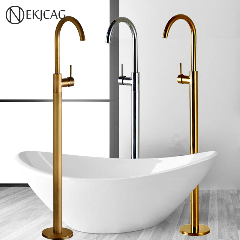 3 colors Free Standing Bathroom Tub Sink Faucet Single Handle Brass Floor Mounted Hot and Cold