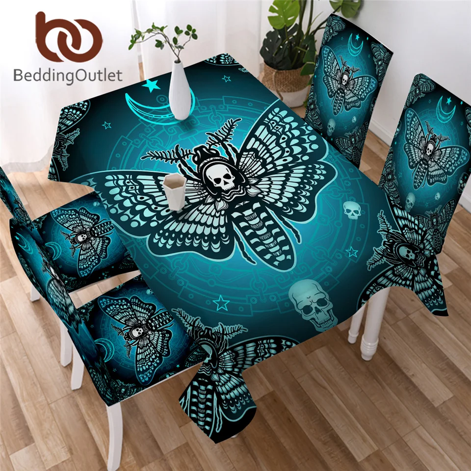 

BeddingOutlet Death Moth Tablecloth Gothic Skull Waterproof Table Cloth Butterfly Blue Stars Decorative Table Cover for Kitchen