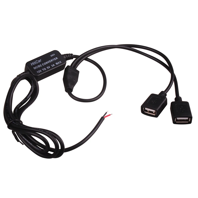 Dual USB Female DC 12 В до 5 В Инвертор преобразователь понижающий USB Женский жесткий провод автомобильное зарядное устройство кабель для gps планшет телефон DVR рекордер камера - Название цвета: Dual USB Female