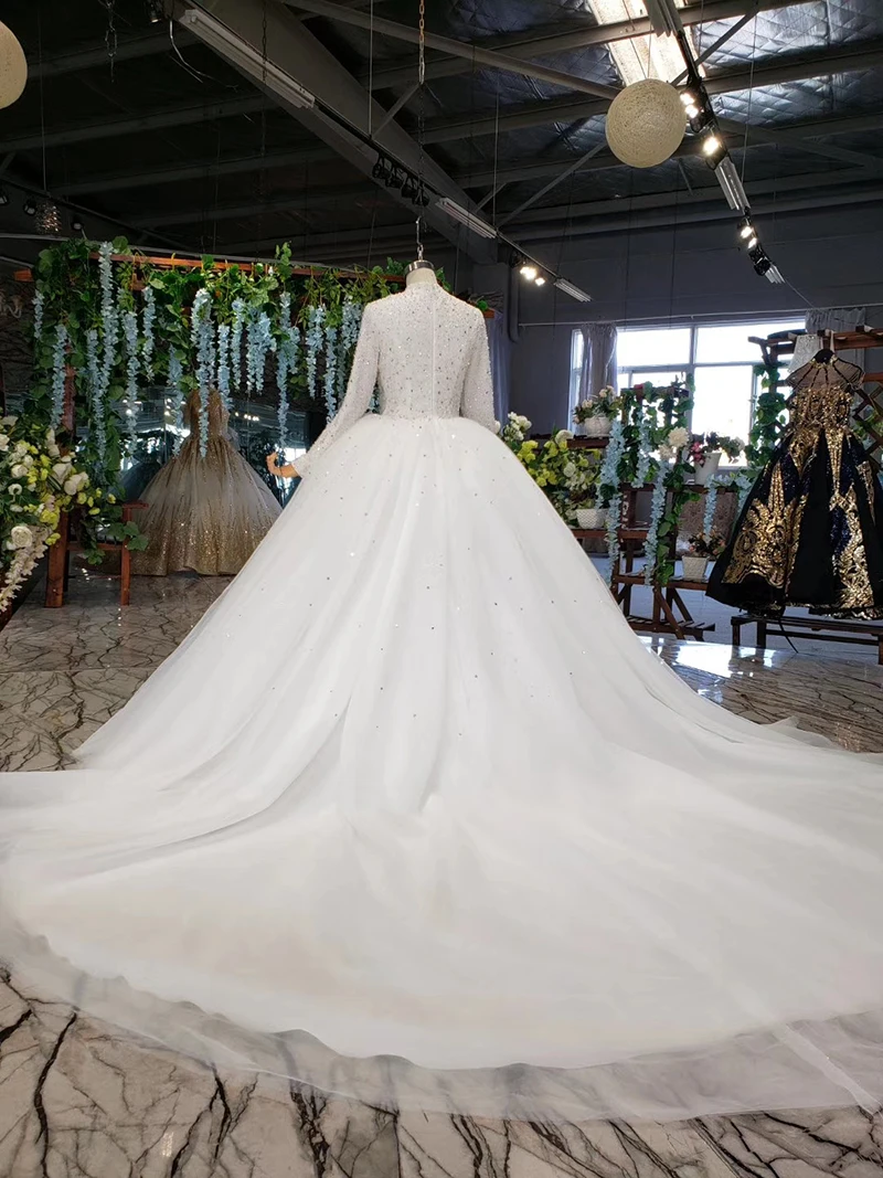 HTL1008 мусульманское свадебное платье с длинными рукавами и высоким воротом, с бусинами на молнии, большие размеры, свадебные платья для невесты с рукавом, vestido de novia