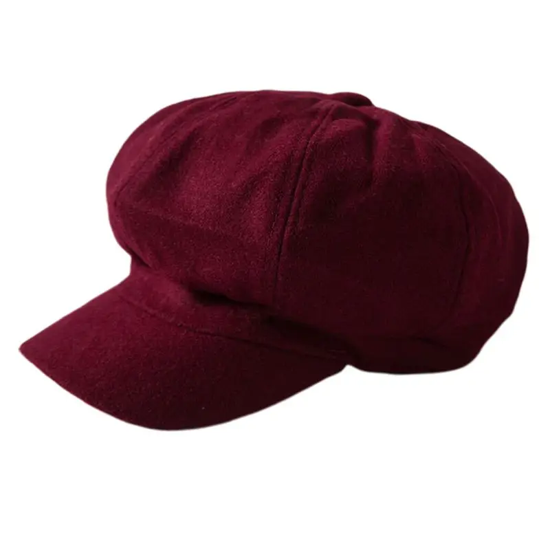 Wine Red Британский стиль, женский зимний хлопковый берет, винтажная Классическая одноцветная шапка художника, художника, студента, козырьки, восьмиугольная кепка - Цвет: Wine Red