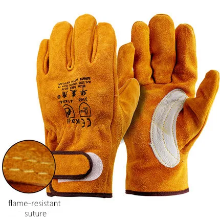 Перчатки для сварочных работ строительные кожаные теплоизолированные мужские и женские утолщенные хлопчатобумажные подкладки износостойкие - Цвет: 1