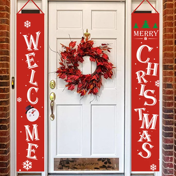 Economical Christmas Curtain Couplet Home Door Window Holiday Festive Decor Welcome Banner ds99