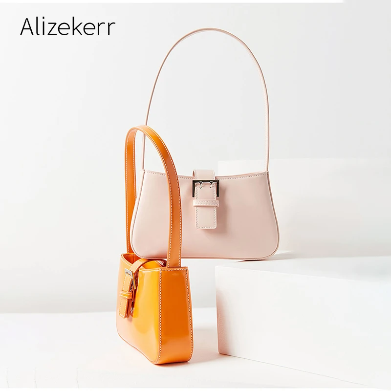 

Retro Designer Shoulder Bag Women 2019 New Simple Chic Underarm Solid Button Hasp Belt Baguette Small tote Handbag Ladies Casual