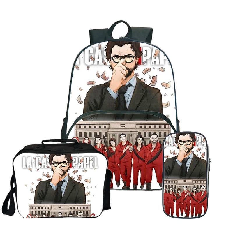 Бургундия La casa de papel Рюкзак 16 дюймов Подростковая дорожная сумка для девочек школьные рюкзаки для мальчиков с милым кавайный пенал Противоугонный рюкзак - Цвет: Бургундия