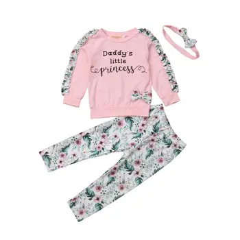 

6m-3Years 3PCS Clothing Set for Newborn Toddler Baby Girls clothes letter printed Ruffle Tops +floral pants +headband