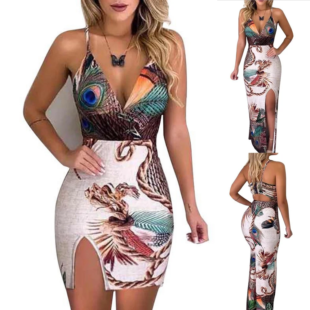 Hirigin Boho Floral Women Dress Sexy Ladies Sleeveless Bodycon Prom Evening Party Summer Beach Casual Long Sundress