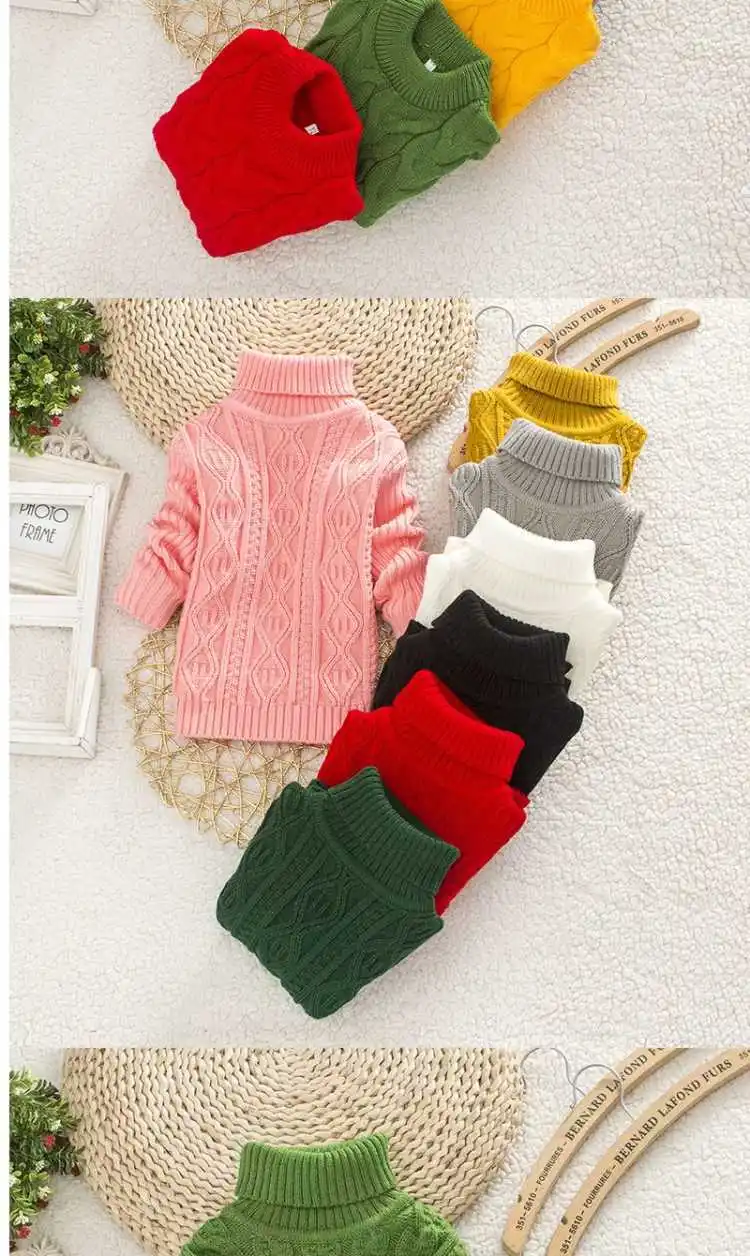 Детский белый свитер осенне-зимняя одежда для девочек толстый черный свитер с высоким низким воротником для мальчиков вязаный свитер для больших мальчиков