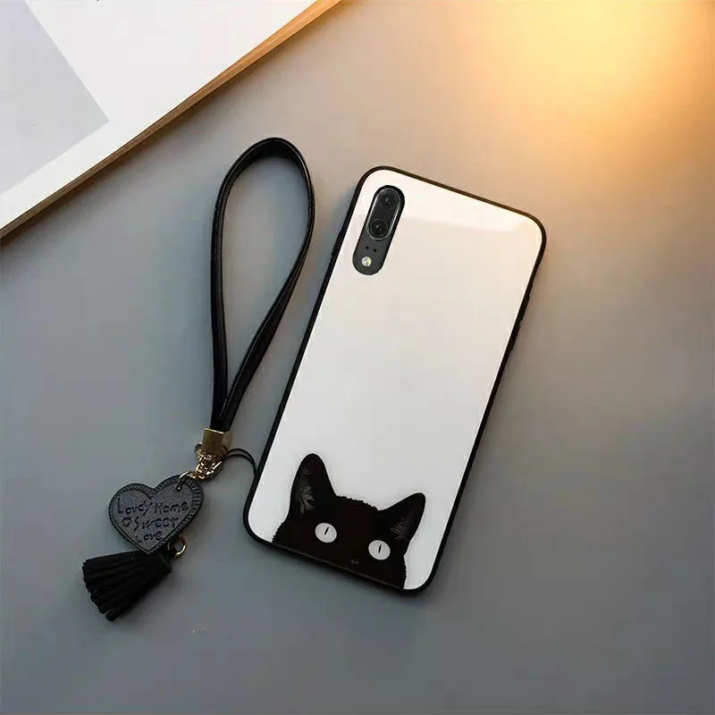 Чехол из закаленного стекла с милым мультяшным котом для iphone 11 Лот pro max xr xs X 7 8 6s 6 plus, силиконовый защитный чехол для влюбленных