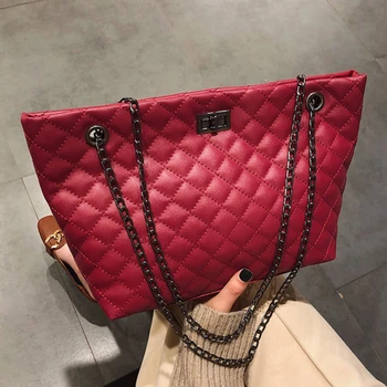 

2020 New PU Chain Handbag Plaid Pattern Hasp Women Satchels Bag Fashion Ladies Female Shoulder Totes