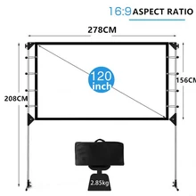 100/120 Inches 16:9 White Polyester Portable Projector Screen with Stand Indoor Outdoor Movie Projection